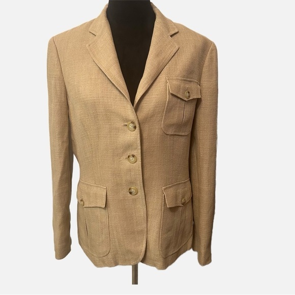 Lauren Ralph Lauren Jackets & Blazers - Lauren Ralph Lauren Women 109% Linen Blazer 12 Tan Brown Lined Pockets Career